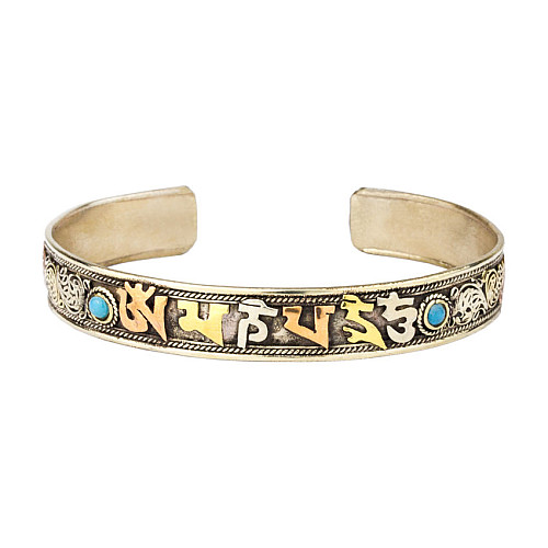 Браслет Mantra Mani Tibet Carving 3 metal 2 блакитних камені 6x6x1.1 см Метал (27467)