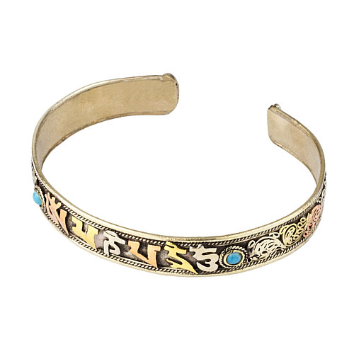 Браслет Mantra Mani Tibet Carving 3 metal 2 блакитних камені 6x6x1.1 см Метал (27467)