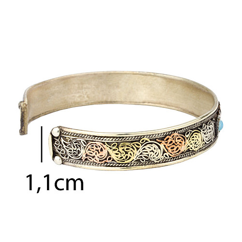 Браслет Mantra Mani Tibet Carving 3 metal 2 блакитних камені 6x6x1.1 см Метал (27467)