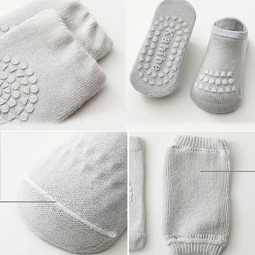 Набір наколінників та шкарпеток дитячих для повзання малюків Hoz Children Knee One Size Grey (SK001586)