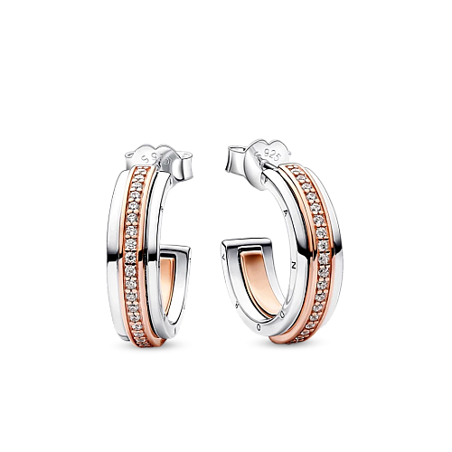Серебряные серьги Pandora двухцветные с паве