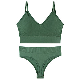 Комплект женского белья Lesko 1608# Хаки XL 85 ABC трусы и топ в рубчик бесшовный