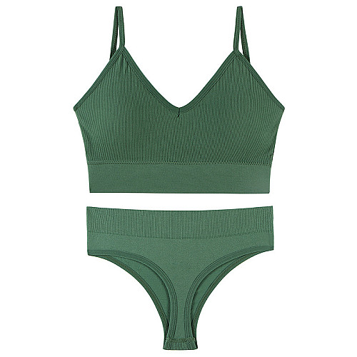 Комплект женского белья Lesko 1608# Хаки XL 85 ABC трусы и топ в рубчик бесшовный