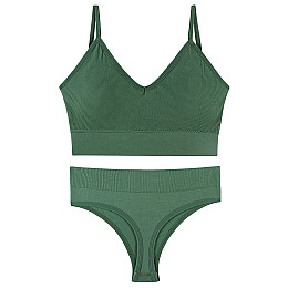 Трусы и топ Lesko 1608# Хаки L 80 ABC бесшовный комплект женского белья в рубчик (12247-68311)
