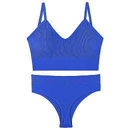 Трусы и топ Lesko 1608# Синий XL 85 ABC в рубчик комплект женского белья (12248-68308)