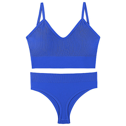 Трусы и топ Lesko 1608# Синий XL 85 ABC в рубчик комплект женского белья (12248-68308)