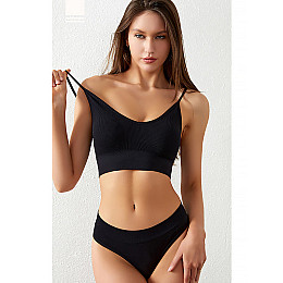 Трусы и топ в рубчик Lesko 1608# Черный XL 85 ABC бесшовный комплект женского белья (12250-68314)