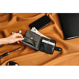 Кожаный бифолд Skin and Skin 11.5х9.5 см Черный (SW01BL)