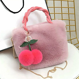 Детская сумка Lesko GZ-5043 Light Pink меховая с вишней на цепочке для девочки