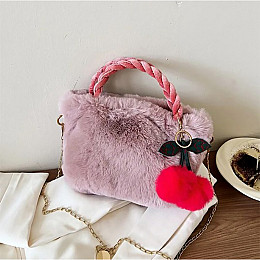 Детская сумка Lesko GZ-5043 Light Pink меховая с вишней на цепочке для девочки