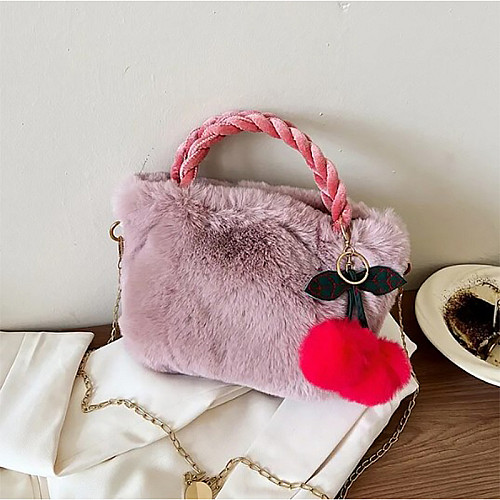 Детская сумка Lesko GZ-5043 Light Pink меховая с вишней на цепочке для девочки