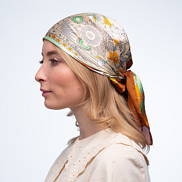 Хустка жіноча з візерунком поліестер MONICA 083-974 LuckyLOOK 70x70 Зелений Помаранчевий Бежевий