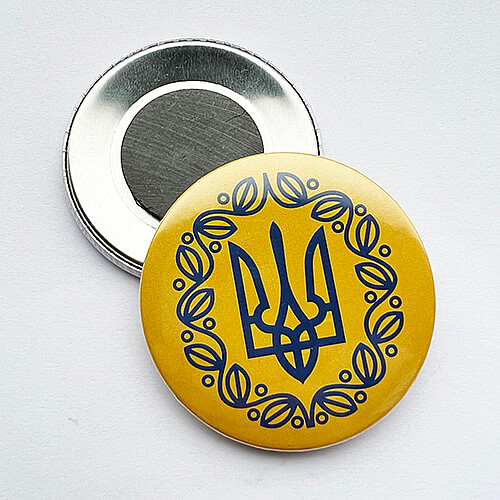 Значок на магните Dobroznak Флаг с Гербом Желто-синий 56х56 мм (#6141)