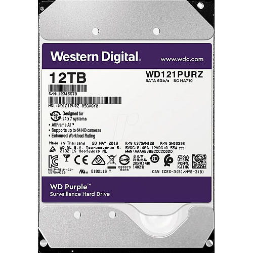 Накопичувач HDD SATA 12.0TB WD Purple 7200rpm 256MB (WD121PURZ)