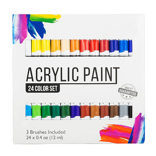 Набор акриловых красок для рисования Yover AcriLyc Paint 24 цвета в тубах по 12 мл.