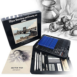Подарочный художественный набор для рисунка и эскизов Yover 50 предметов (YW-PMN50)