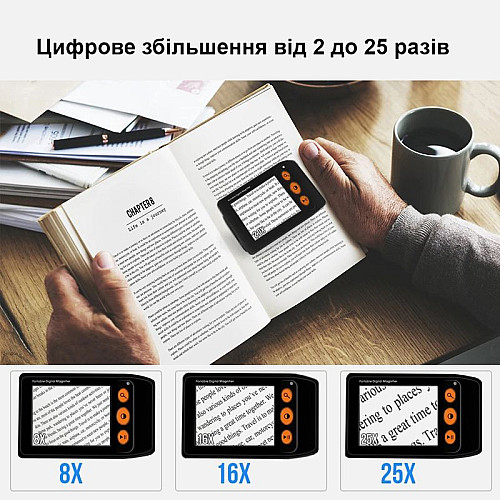 Портативная электронная цифровая лупа 2X-25X с 3,5" экраном Eyoyo YS008 белая (100814)
