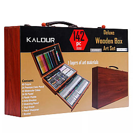 Набор для юного художника KALOUR в деревянном чемодане на 142 предмета
