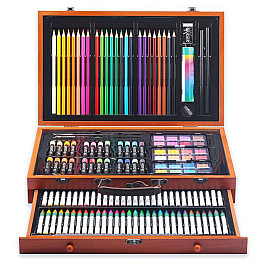 Набор для юного художника KALOUR в деревянном чемодане на 142 предмета