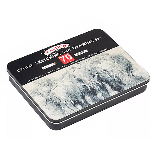 Набор для рисунка и эскизов KALOUR DELUXE в металлической коробке (70 предметов)