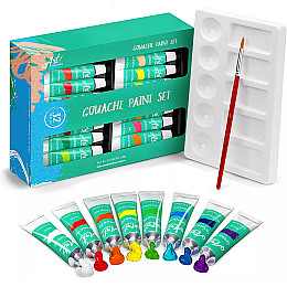 Гуашь YOVER набор 32 цвета с кисточкой и палитрой