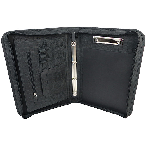 Деловая папка для документов из кожи под крокодила Portfolio Черный (Port1021 croco black)