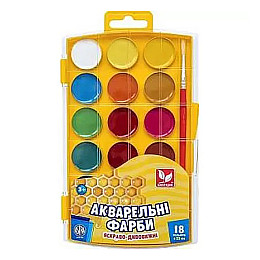 Краски акварельные медовые Школярик 302023004-UA 18 цветов