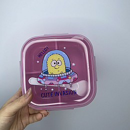 Ланч-бокс пластиковий з трьома відділами 15*15*6 см Cute Invasion Ал Пластик 37166