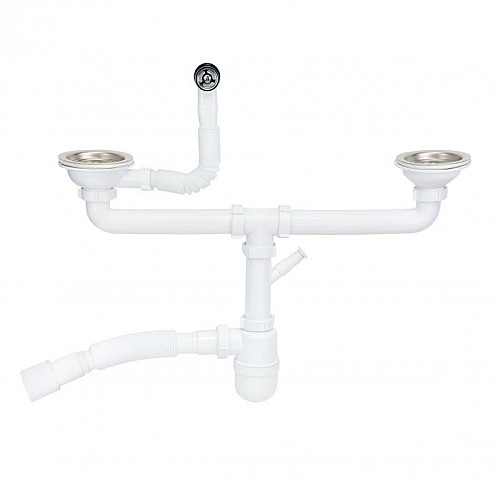 Сифон для двойной Кухонной Мойки Lidz (Whi) 60 08 E001 02