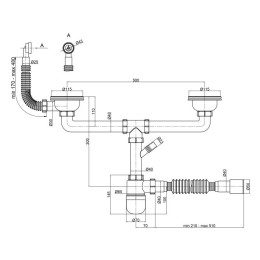 Сифон для двойной Кухонной Мойки Lidz (Whi) 60 08 E001 02