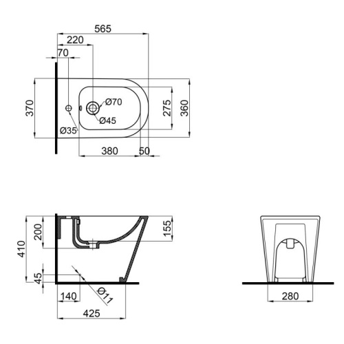 Биде напольное Qtap Stork QT15443378W QT15443378W