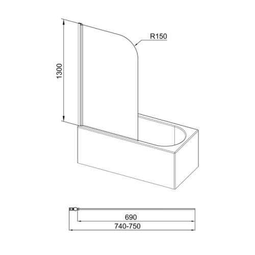 Шторка для ванны Qtap Standard 407513APL STDCRM407513APL