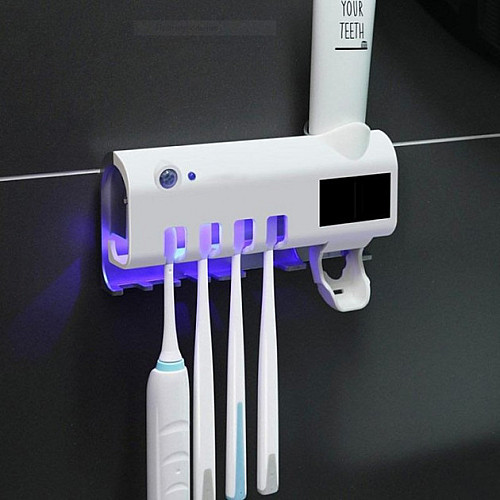 Держатель-диспенсер Toothbrush sterilizer для зубной пасты и щеток автоматический Белый