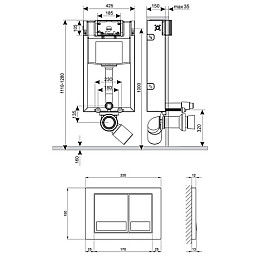 Комплект: инсталляция QTAP NEST ST с квадратной панелью смыва