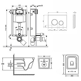 Набор Qtap инсталляция 3 в 1 Nest QT0133M425 с панелью смыва круглой QT0111M11111SAT + унитаз с сиденьем Crow QT05335170
