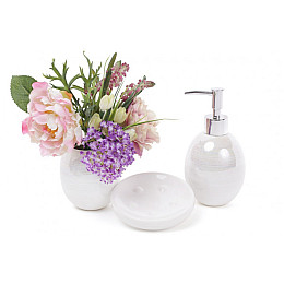 Набор для ванной комнаты 3 предмета Белый перламутр (дозатор, стакан, мыльница) BonaDi 851-239