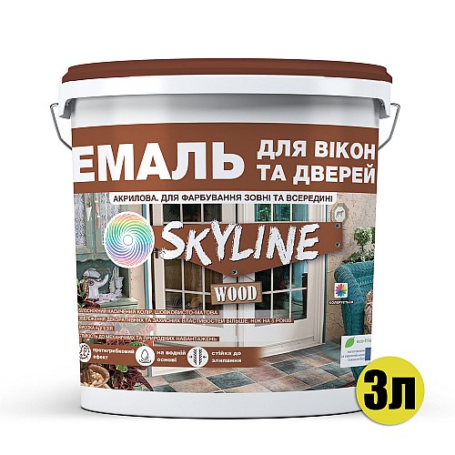 Эмаль акриловая для окон и дверей водорастворимая SkyLine Wood 3 л Белый