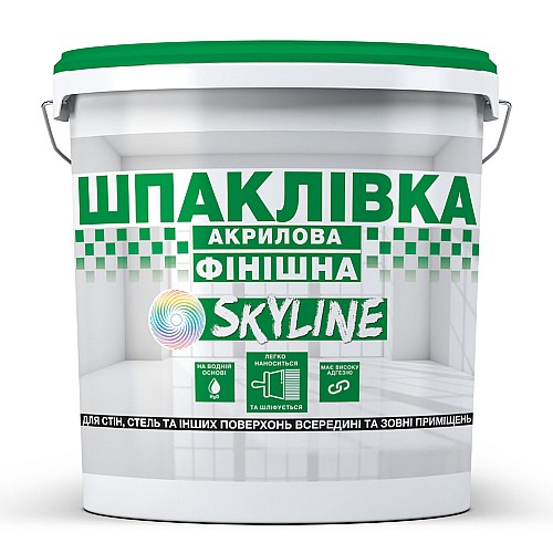 Шпаклевка акрилова фінішна SkyLine готова до застосування для внутрішніх і зовнішніх робіт Білосніжна 25 кг