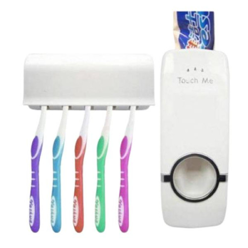Дозатор зубной пасты Toothpaste Dispenser для детей и взрослых, с держателем для зубных щеток белый