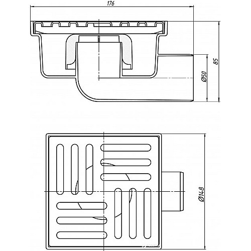 Трап горизонтальный Ani Plast Ta5112 С Нержавеющей Решеткой 150X150