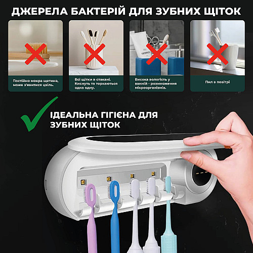 Настенный держатель и дезинфектор зубных щеток SBTR с УФ-стерилизатором