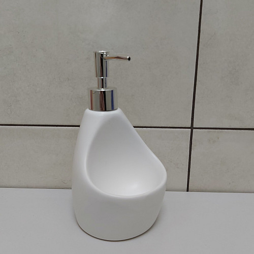Дозатор жидкого мыла 350 мл с подставкой для губки BonaDi 851-313 White