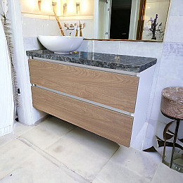 Пластиковая подвесная тумба Mikola-M 4855 wood с пластиковой столешкой и раковиной 80 см