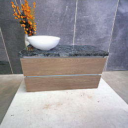 Пластиковая подвесная тумба Mikola-M 4855 wood с пластиковой столешкой и раковиной 80 см