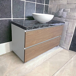 Пластиковая подвесная тумба Mikola-M 4855 wood с пластиковой столешкой и раковиной 70 см