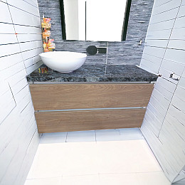 Пластиковая подвесная тумба Mikola-M 4855 wood с пластиковой столешкой и раковиной 60 см