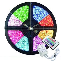 Светодиодная лента RIAS 3528 LED RGB в бухте 5м разноцветная 220V с пультом