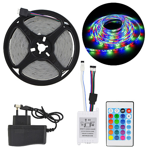 Светодиодная лента RIAS 3528 LED RGB в бухте 5м разноцветная 220V с пультом