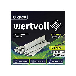 Скобы закаленные для пневмостеплера WERTVOLL 90 30 мм/5.8х1.25 мм 10000 шт Gray (FX-2430)