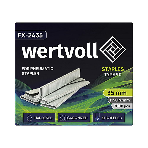 Скобы закаленные для пневмостеплера WERTVOLL 90 35 мм/5.8х1.25 мм 7000 шт Gray (FX-2435)
